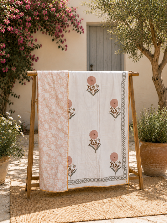Raj Pankhudi Hand Block Printed Mulmul Cotton Reversible Dohar
