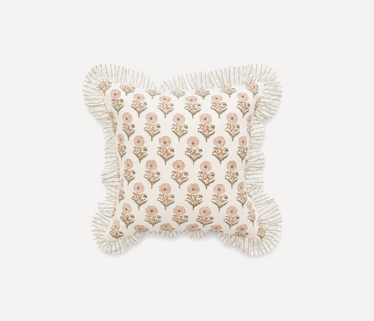 Raj Pankhudi Hand Block Printed Ruffled Cushion Cover