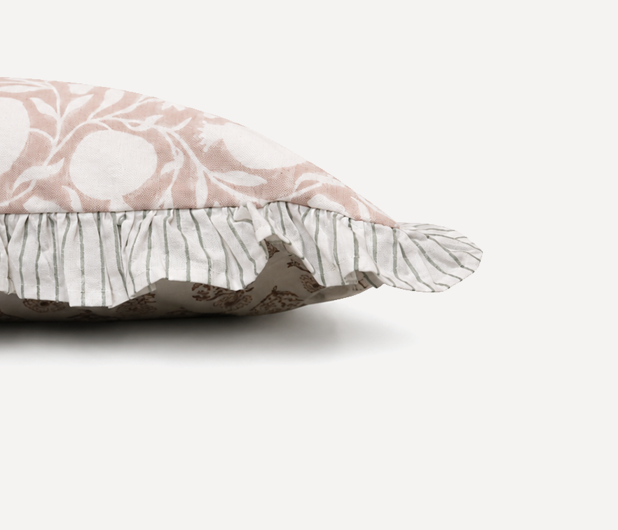 Raj Pankhudi Hand Block Printed Ruffled Cushion Cover