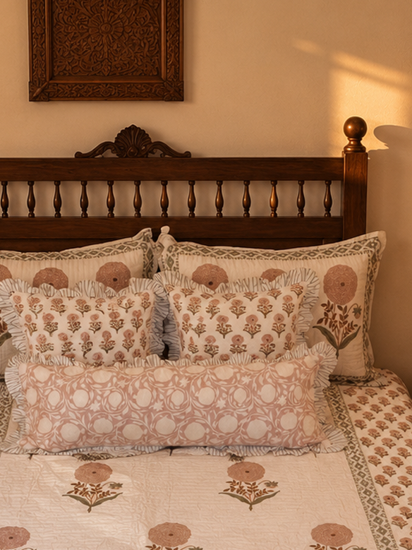 Raj Pankhudi Hand Block Printed Lumbar Sham Cushion Cover