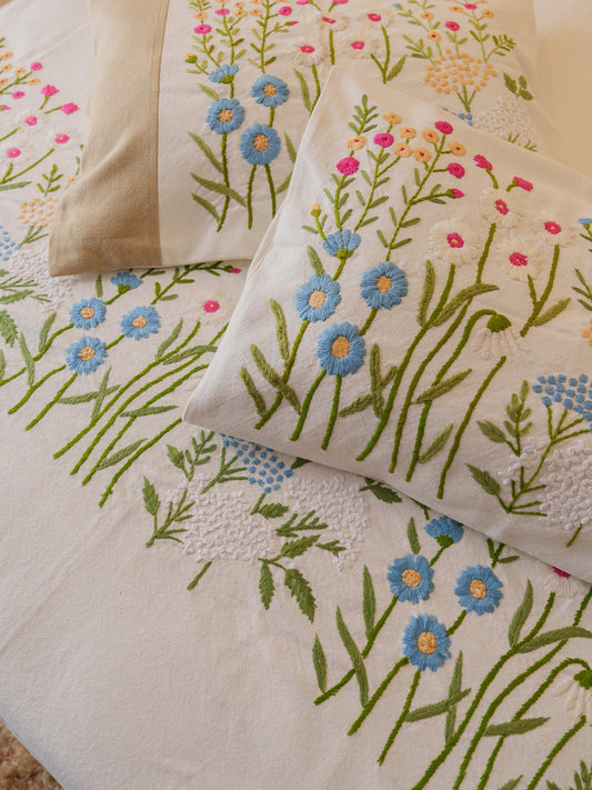 Blossom Bliss Hand Embroidered Bed cover