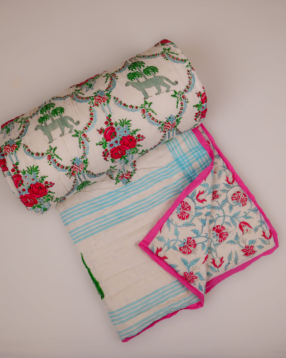 Chittor Hand Block Printed Hand Quilted Cotton Quilt / Razai