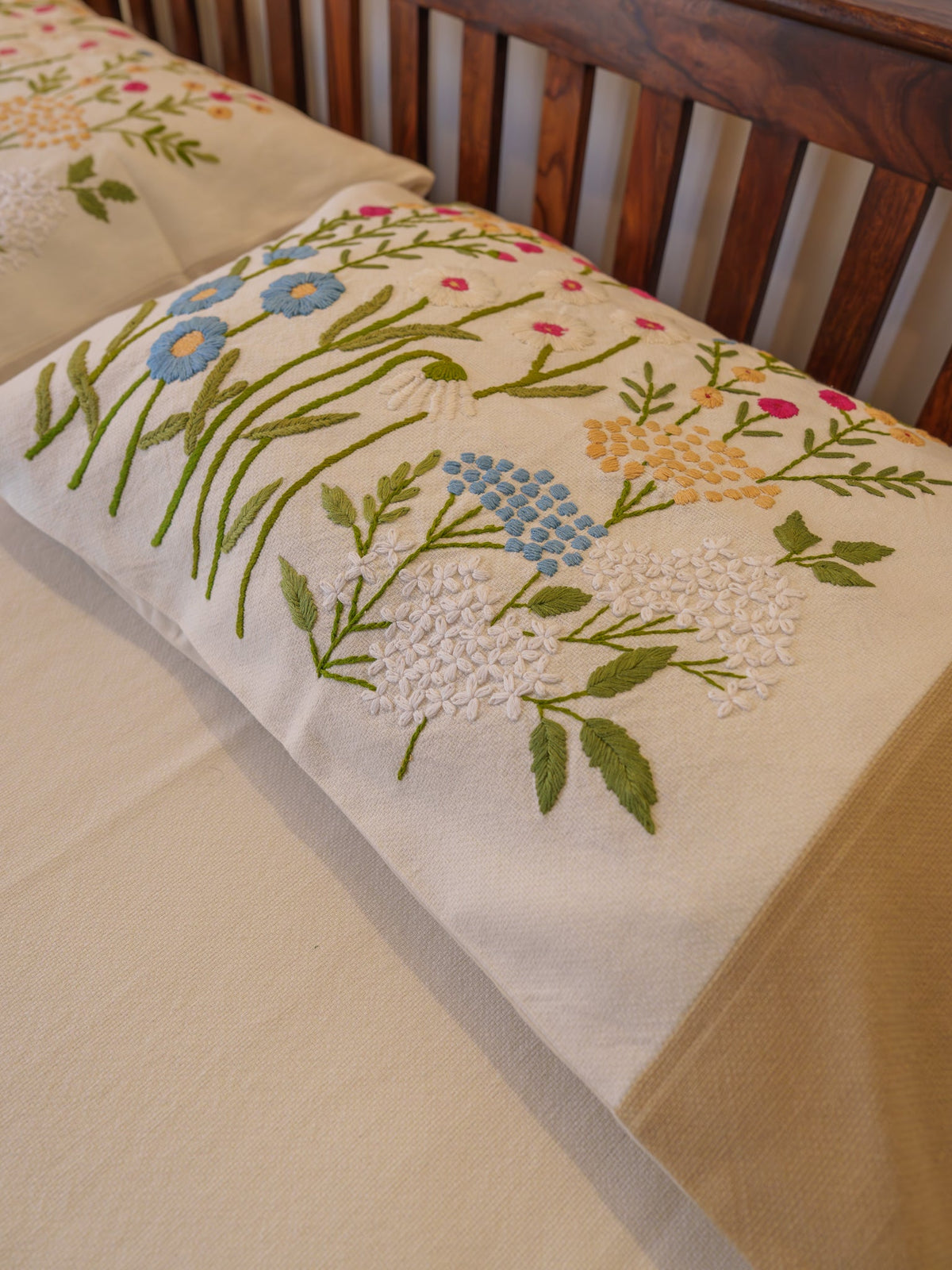 Blossom Bliss Hand Embroidered Bedcover
