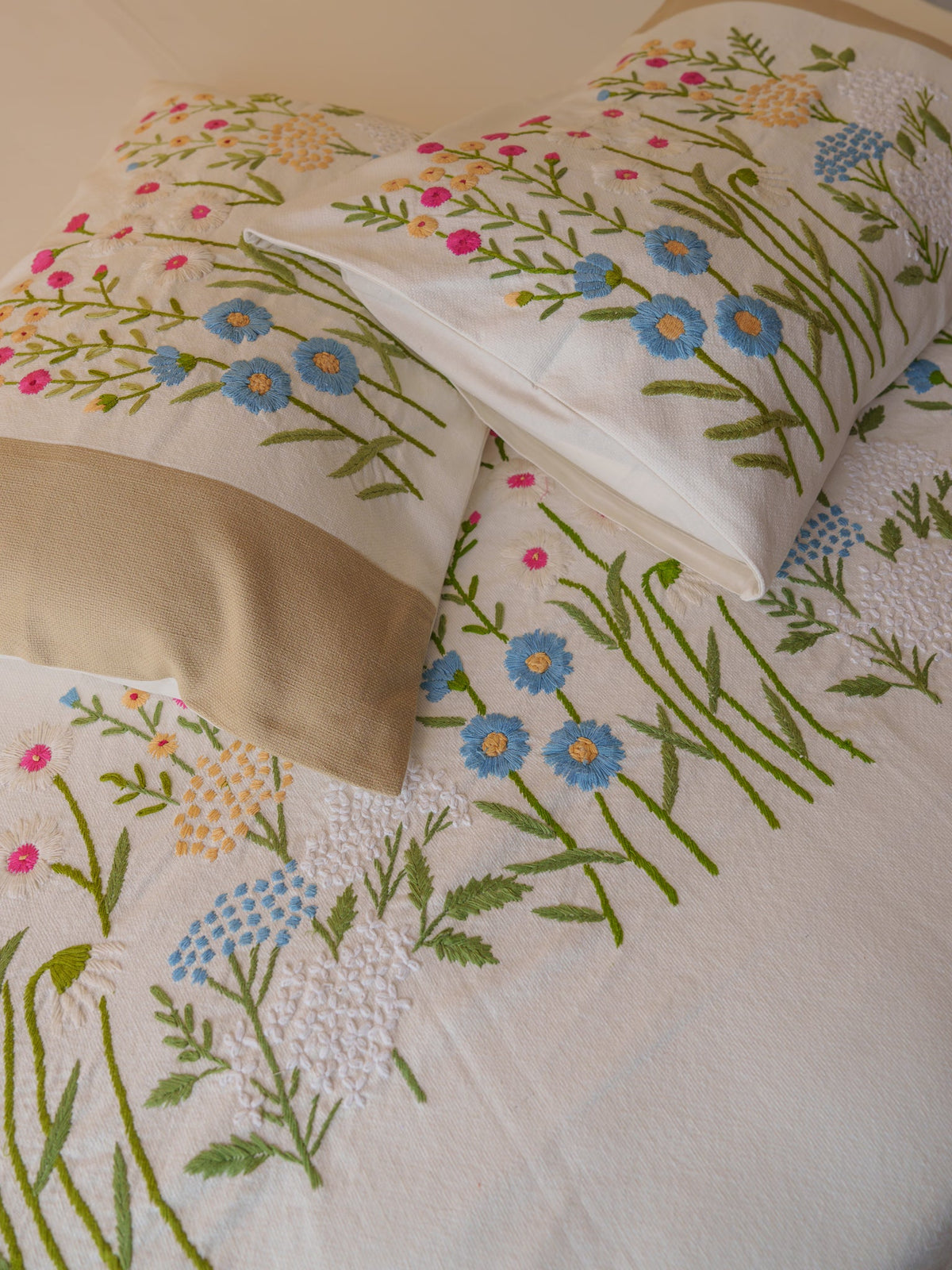 Blossom Bliss Hand Embroidered Bedcover
