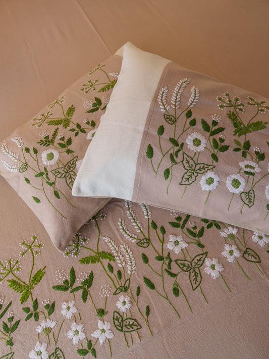 Gardenia Hand Embroidered Bed cover