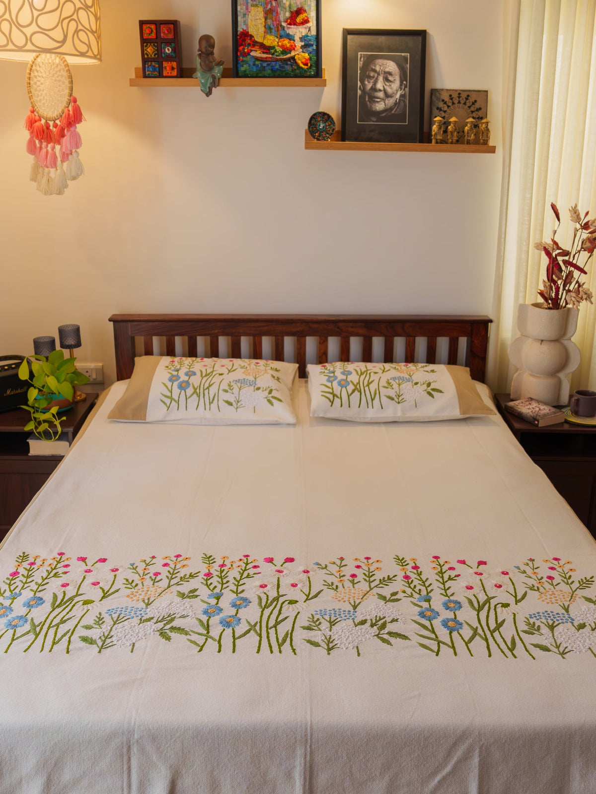 Blossom Bliss Hand Embroidered Bedcover
