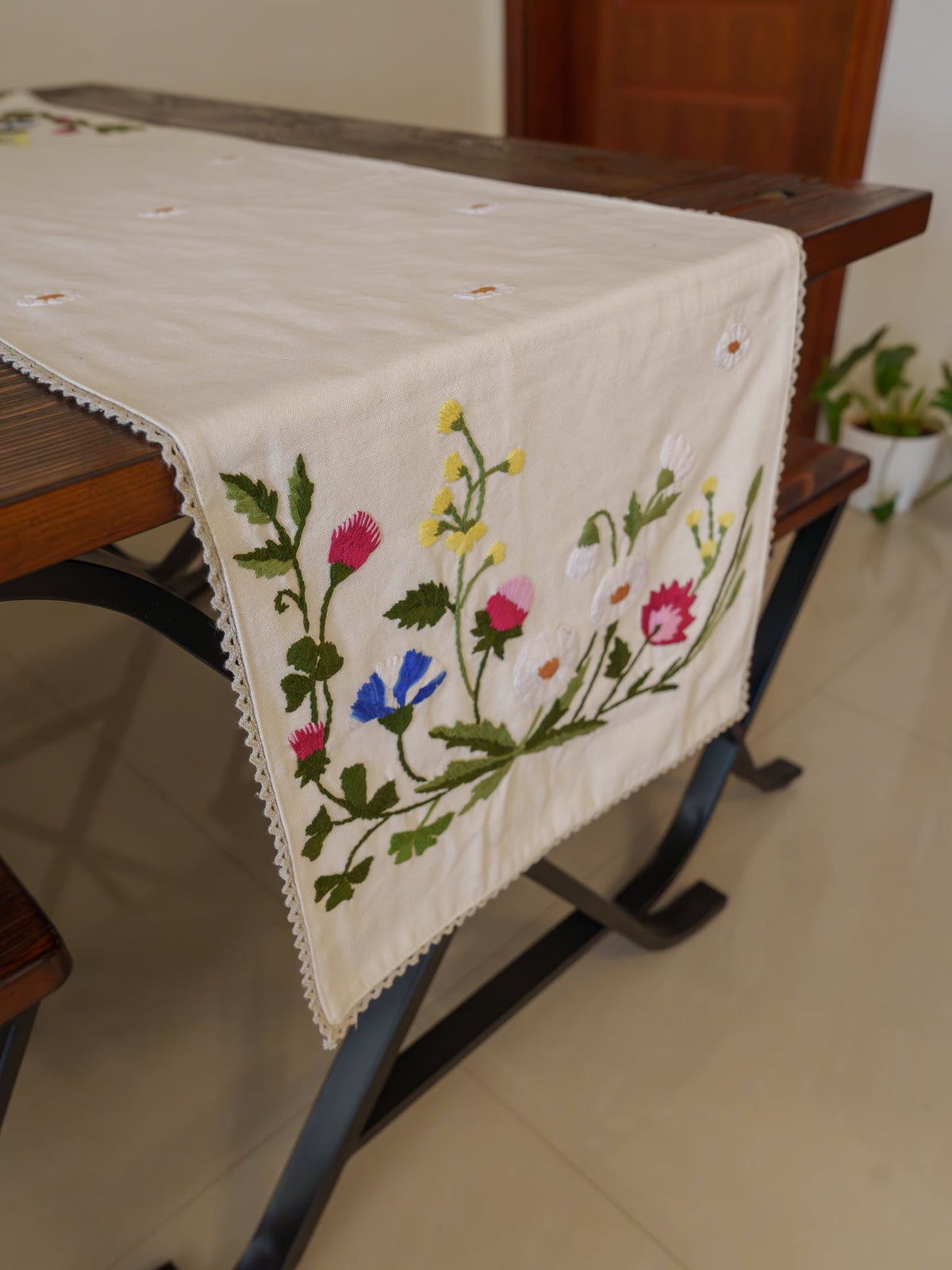 Bouquet Hand Embroidered Table Runner