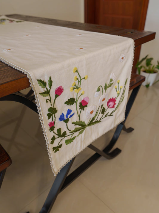 Bouquet Hand Embroidered Table Runner