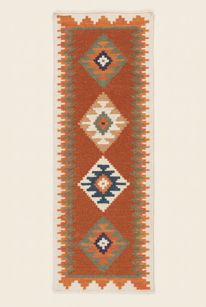 Rust Orange Handwoven Woolen Kilim Table Runner – Two Sisters Company