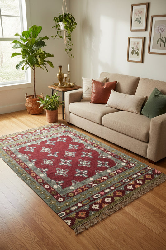 Handwoven Dhurrie Rug - The Maroon Edit