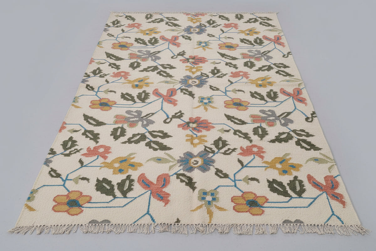 Handwoven Dhurrie Rug - The White Floral