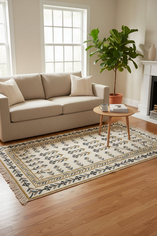 Handwoven Dhurrie Rug - The Ivory Beauty