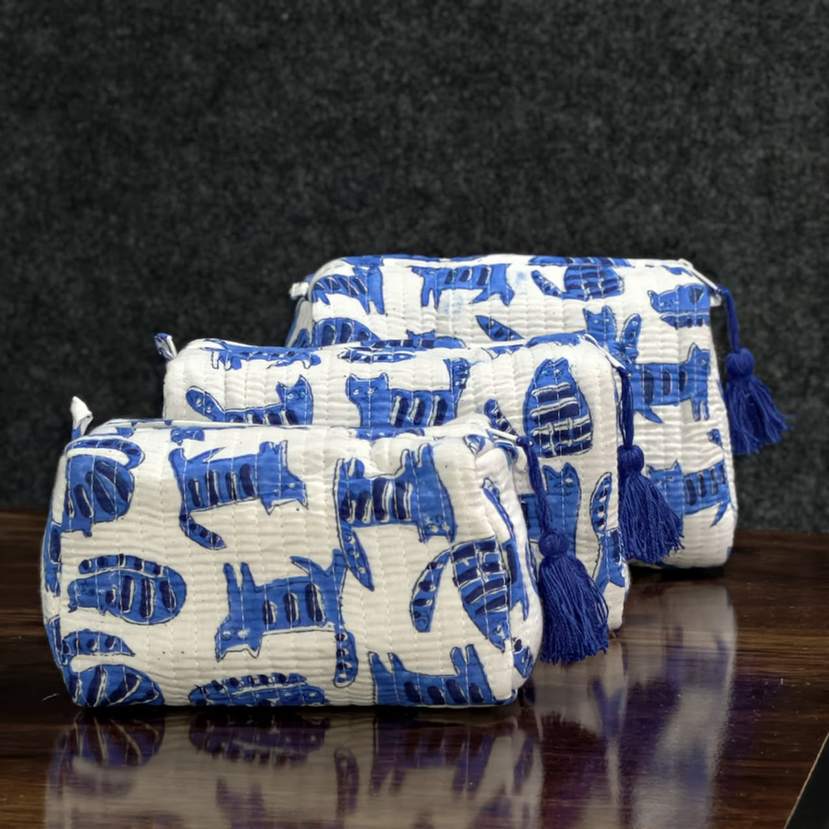 Blue Hand Block Printed Cosmetic Pouch