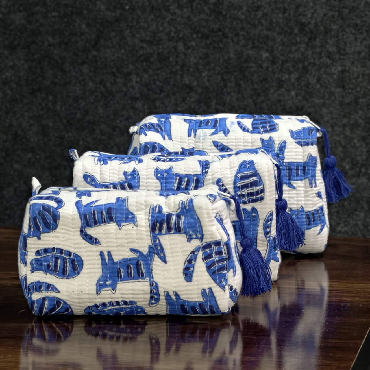Blue Hand Block Printed Cosmetic Pouch