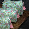Green Hand Block Printed Cosmetic Pouch