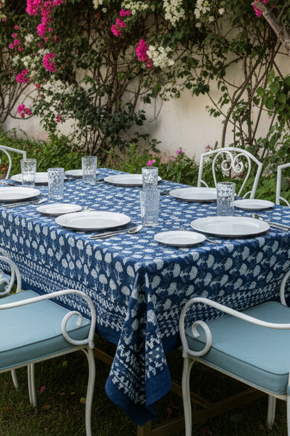Phool Indigo Ajrakh Cotton Dining Table Cover