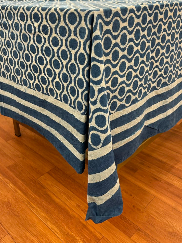 Jharnaa Indigo Ajrakh Cotton Dining Table Cover