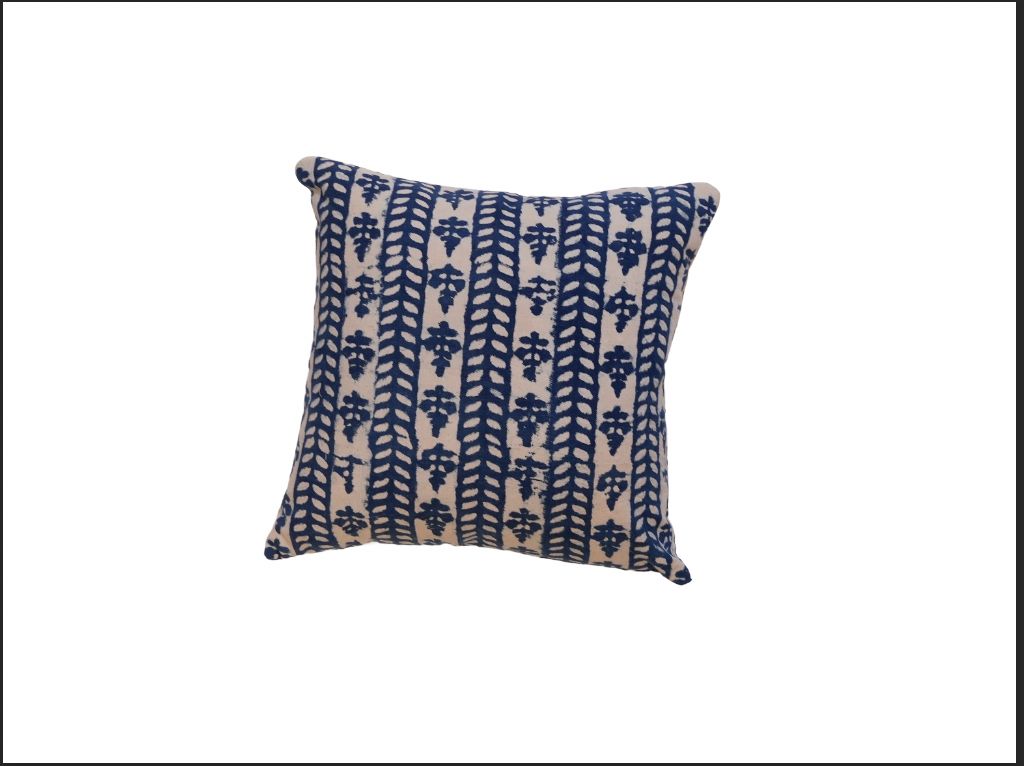 Flora Indigo Hand Block Printed Cushion Cover