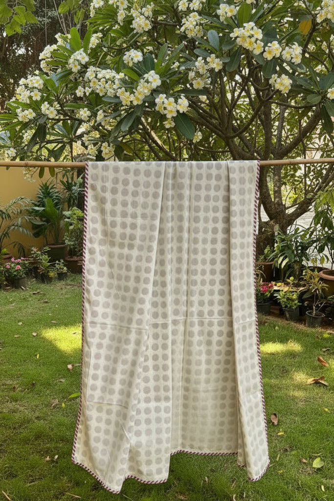 Noor Polka Hand Block Printed Mulmul Cotton Reversible Dohar