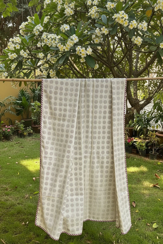 Noor Polka Hand Block Printed Mulmul Cotton Reversible Dohar