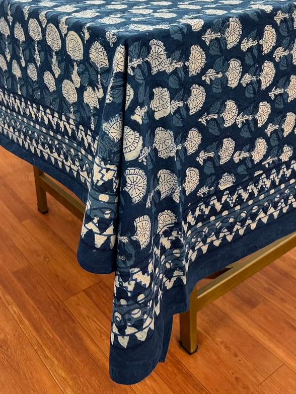 Phool Indigo Ajrakh Cotton Dining Table Cover