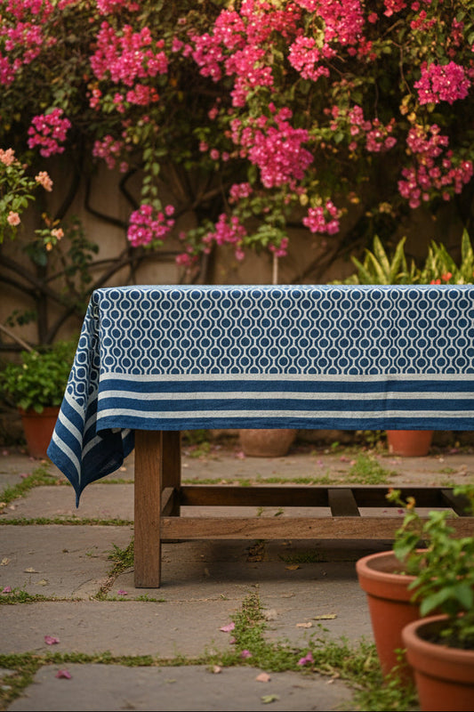 Jharnaa Indigo Ajrakh Cotton Dining Table Cover