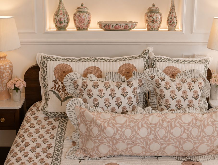 Raj Pankhudi Hand Block Printed Reversible Cotton Quilted Bedcover