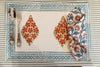 set of 6 mats and 6 napkins in hand block printed floral morifs for diwali