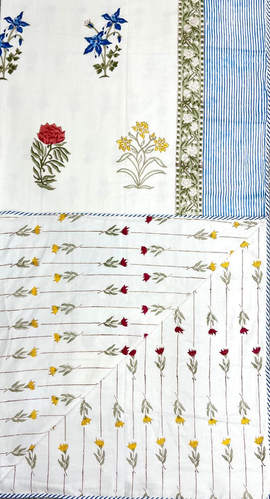 Guldasta Hand Block Printed Mulmul Cotton Reversible Dohar