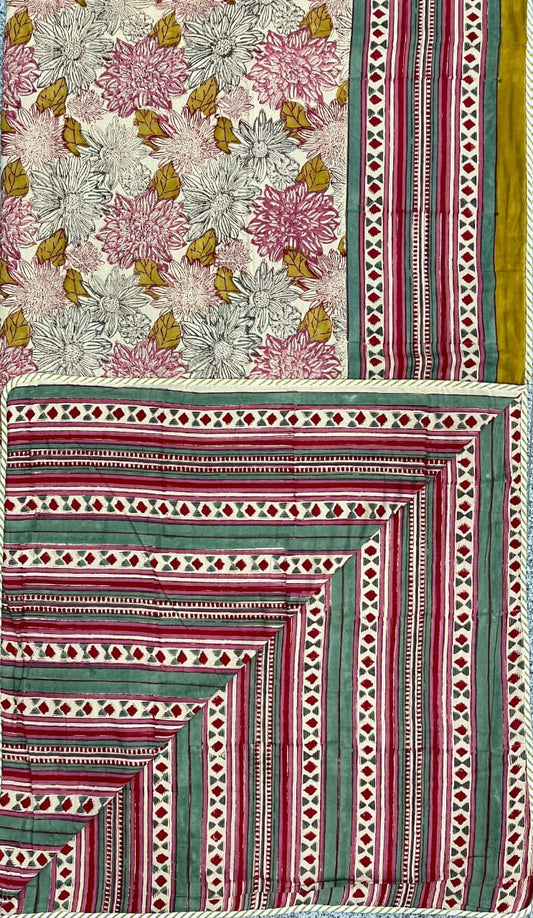 Mustard Hand Block Printed Mulmul Cotton Reversible Dohar