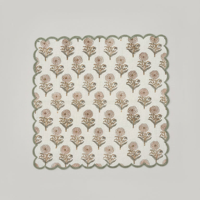 square dining napkins in hand block printed 